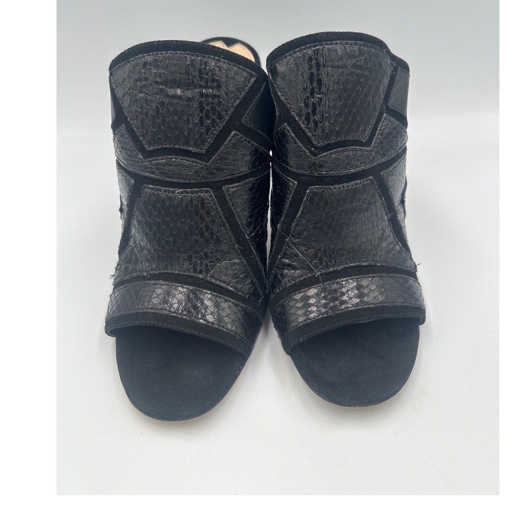 Via Spiga Black Leather Suede Snakeskin Patchwork Open Toe Mules Heels Size 9 - Picture 3 of 7